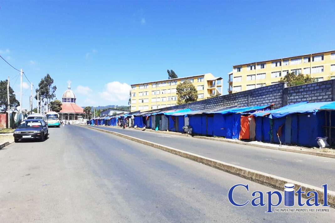 Pedestrian plastic shops